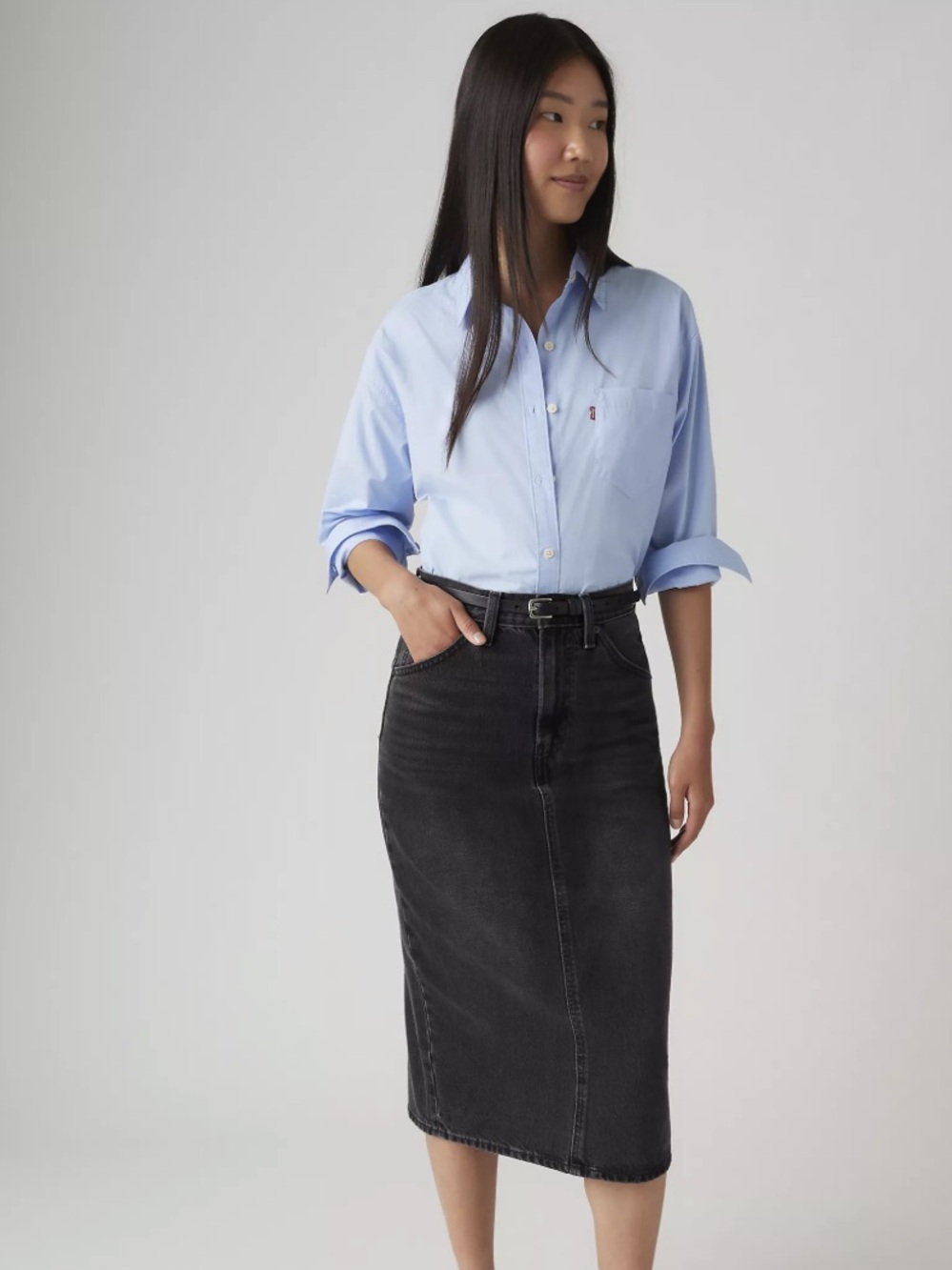 LEVIS NWT high rise slit midi skirt -heather gray Medium/29 - Picture 2 of 8